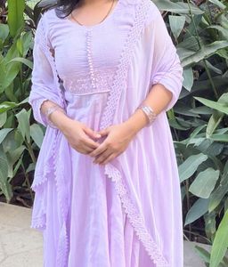 lavender Anarkali with chiffon Dupatta