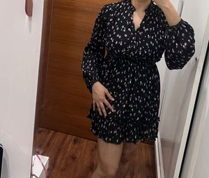 zara Black with lavender Floral Mini Dress