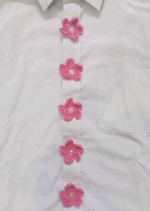 Pink Crochet Flower Buttons Decor