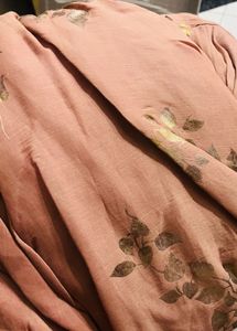 Elegant Peach Gown with Gold Print