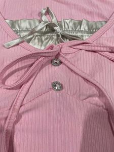 Pink Solid Ribbed Crop Top