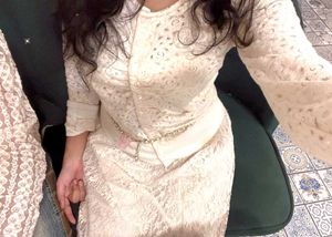 cream lace top / with buttons