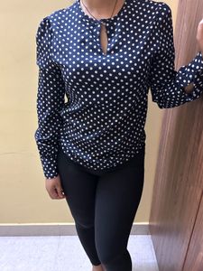 Chic Polka Dot Navy Blouse