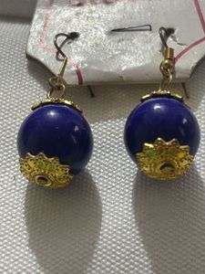 Boho Blue Beaded Gold Earrings