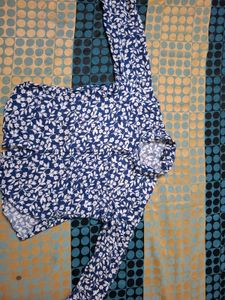 Blue Floral Print Button-Up Shirt