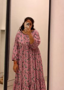 Pink Floral Maxi Dress || Size : XL ||