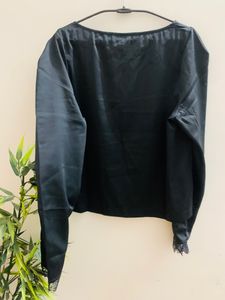 Black Lace Bordered Satin Top With Fitting Zip