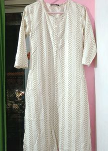 Elegant pure cotton Cream Kurta with Gold Print
