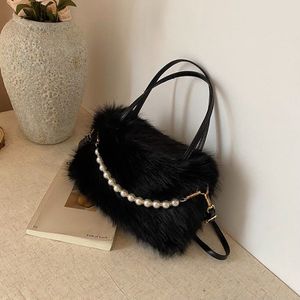 Pink Faux Fur Handbag with Pearls