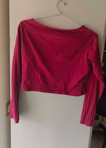 Maroon 3/4 Sleeve Cropped Top