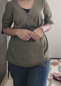 Olive Green Wrap Top with Belt