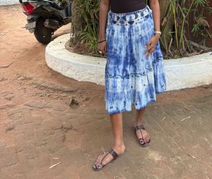 Boho Tie-Dye Mirror Work Midi Skirt