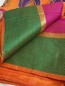 Vibrant Orange Saree with Paisley Border