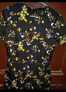 Imported Women Korean Black  Thick Floral Dress