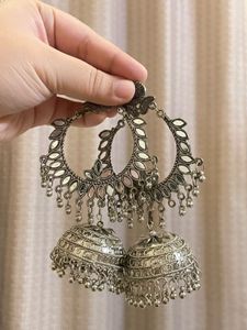Bohemian Jhumka Earrings with Mirror