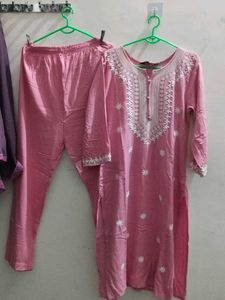 Pink Kurta Set with White Embroidery