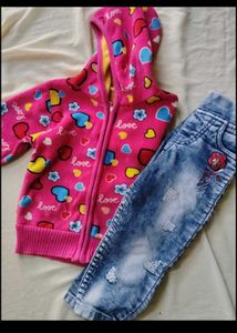 Cute Kids Pink Jacket &amp; Jeans Set