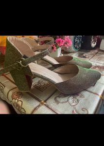 Beige Glitter Heels Party Wear