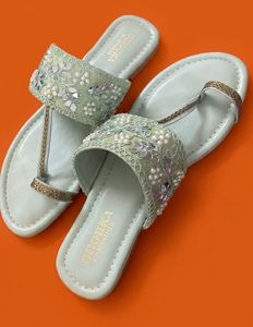 Mirror Pearl Mint Green Flat Sandals