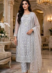 Grey Organza Kurta Set🤍
