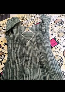 Embroidered Striped Kurta with White Pants