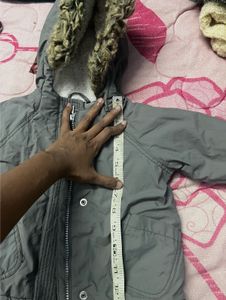 Boy's Grey Fur Hooded Winter Jacket
