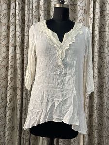 White Cotton Kurti with Lace Detail