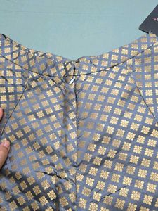 INDYA Grey Banarasi Flared Maxi Skirt