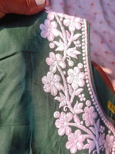 Green Embroidered short Kurta