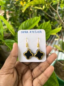 Handmade Black & Gold Clover Earrings