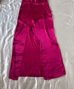 MISH Magenta Pink Satin Maxi Slit Dress