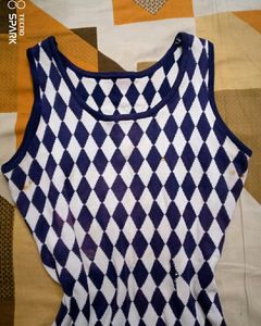Blue And White Check Woolen Dress