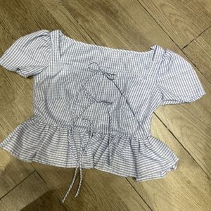 Cute Blue and White Striped Peplum Top