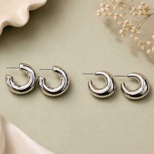 Chunky Silver Hoop Earrings Set of 2