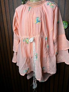 Peach Embroidered Kurti