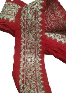 Lace, Red colour whitta fabric lace with golden se