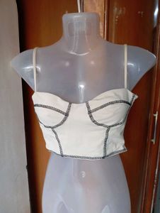 Cream Corset Top with Contrast Stitching