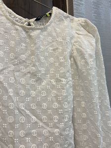 White Puff Sleeve Embroidered Top