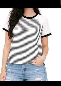 Striped T-Shirt with White Sleeves