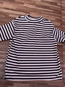 Black With White Strips turtle Neck Crop Top