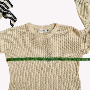 Cream Knit Sweater with Flared Sleeves