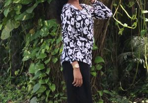 Floral Print Black Short Kurti