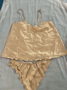 Satin Lace Trim Camisole & Panty Set