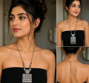 Boho Silver Oxidized Pendant Necklace