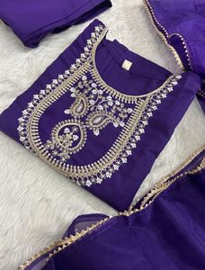 Purple Embroidered Kurta Set totally new