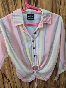 Cute Striped Tie-Front Crop Top