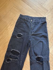 Black Distressed Wide Leg Jeans