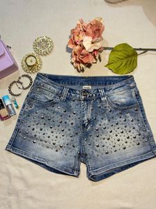 Studded Denim Shorts