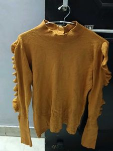 Mustard Ruffle Sleeve Knit Top