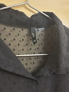 Sheer Textured Button-Up Blouse